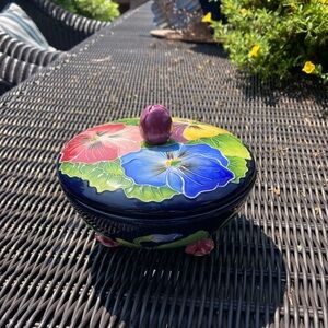 J McCall blue sky icing on the cake footed candy dish